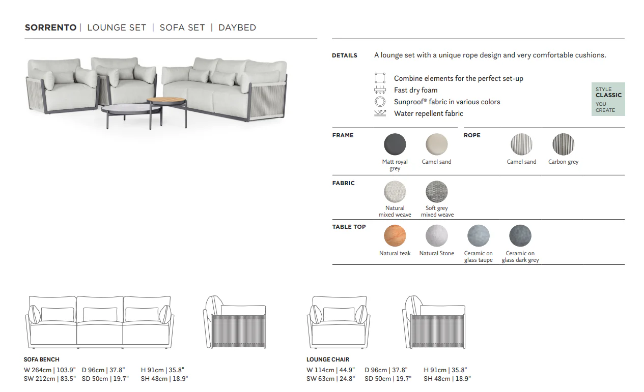 Sorrento Loungeset | Kleine Hoekopstelling | Matt Royal Grey Frame - Image 3