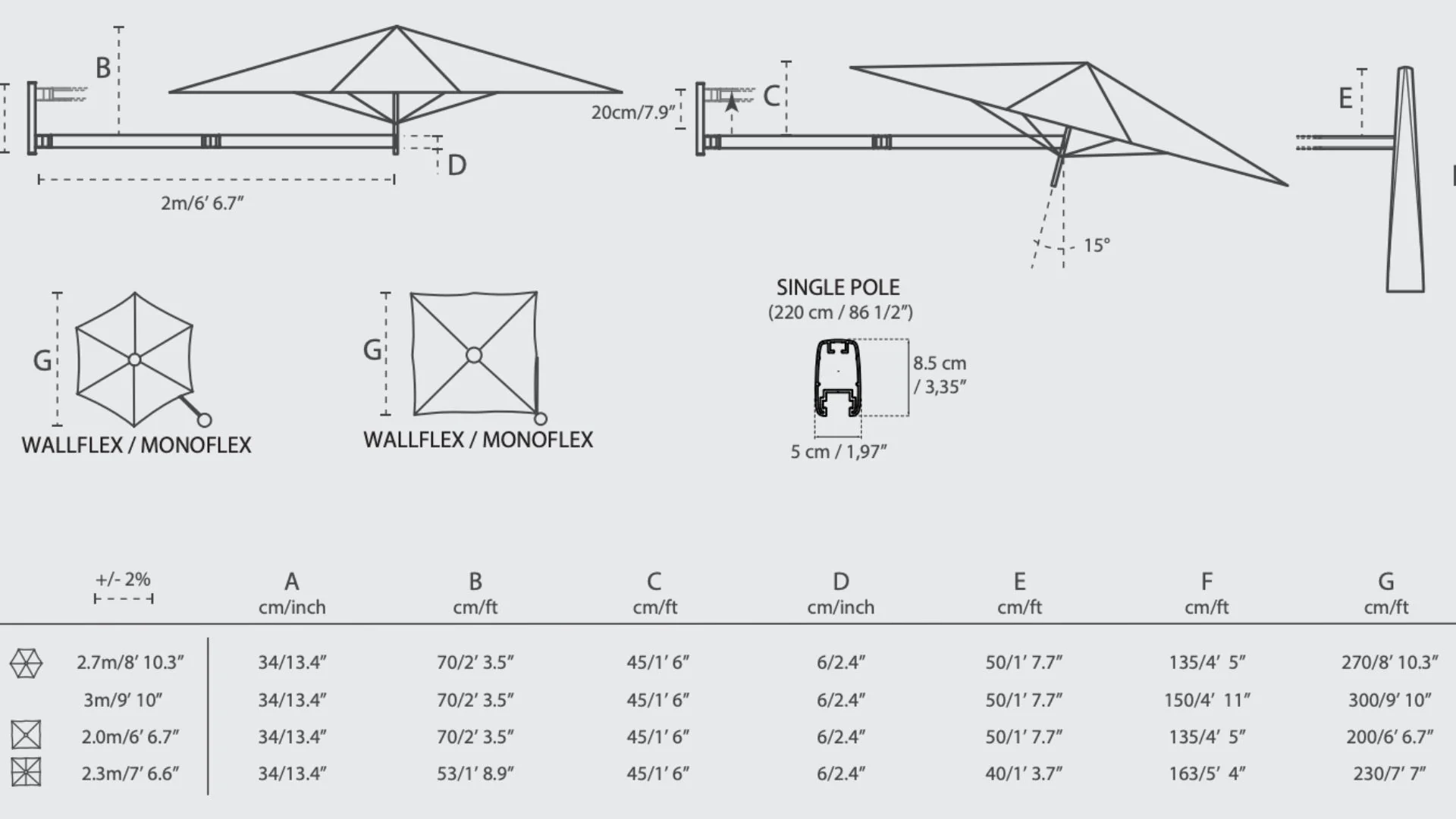 Umbrosa | Paraflex | Wand Parasol | Vierkant | - Image 3